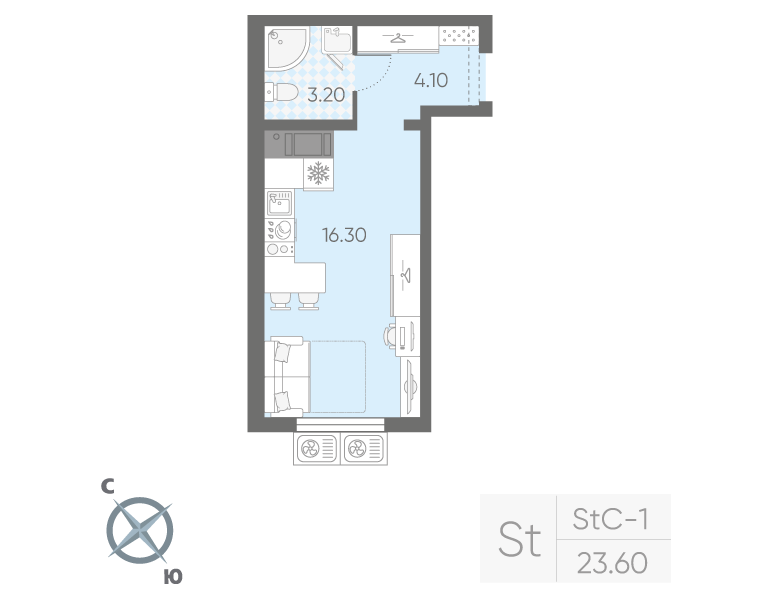Продажа студии Санкт-Петербург г., Пискаревский пр-кт,  к. 20