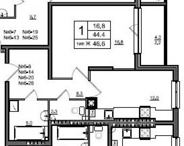Планировка ЖК Молодежный, 16.8 м2