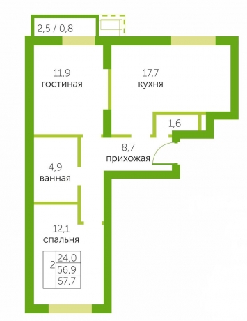 Планировка ЖК Зелёный квартет, 24 м2