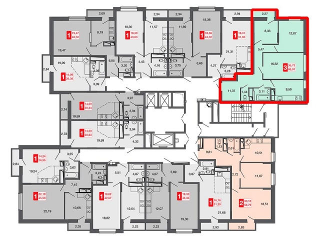 Планировка ЖК Калипсо-3, 36.72 м2