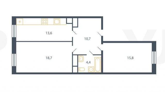 Планировка ЖК Пироговская ривьера, 34.5 м2