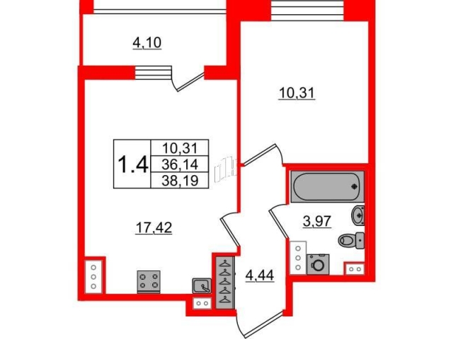 Планировка ЖК Прайм Приморский, 10.31 м2