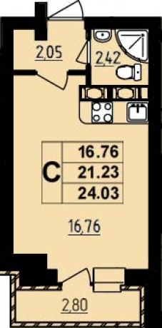 Планировка ЖК Гагаринский, 16.76 м2