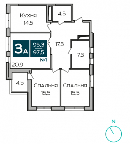 Планировка ЖК Марьина Роща, 51.9 м2