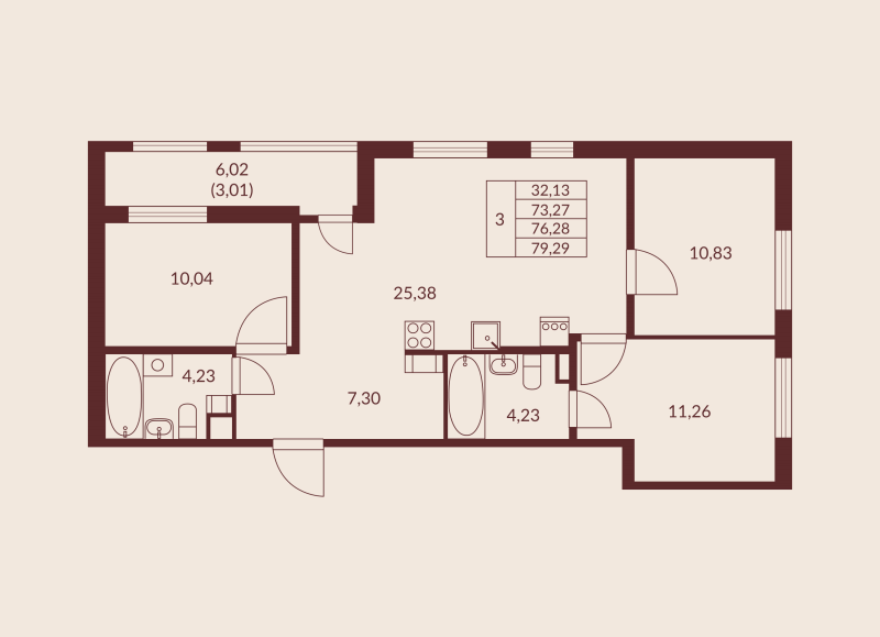 Продажа 3-комн квартиры в новостройке Мурино п., Шоссе в Лаврики ул.,  к. 1