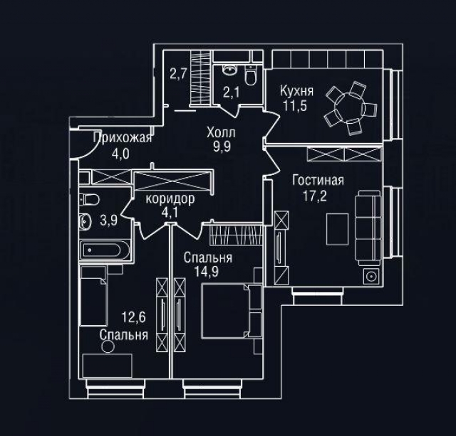 Планировка ЖК Freedom, 44.7 м2