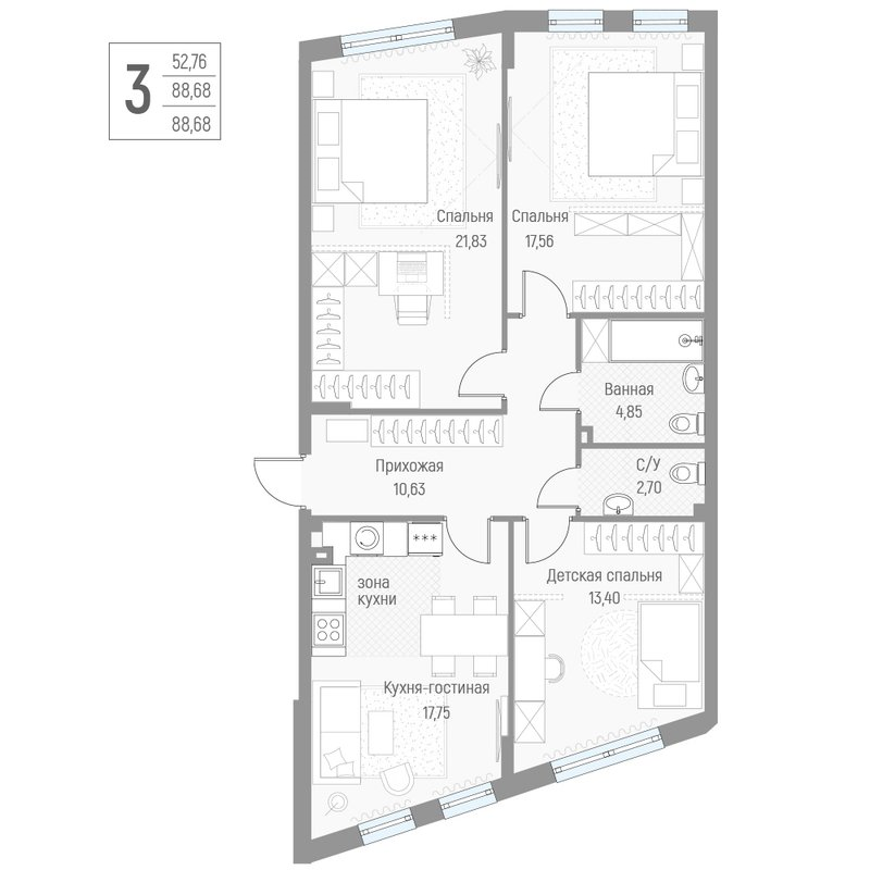Продажа 3-комн квартиры в новостройке Крюково д., Высокая ул.,  к. 1