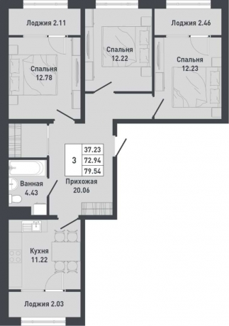 Планировка ЖК Pixel, 37.23 м2