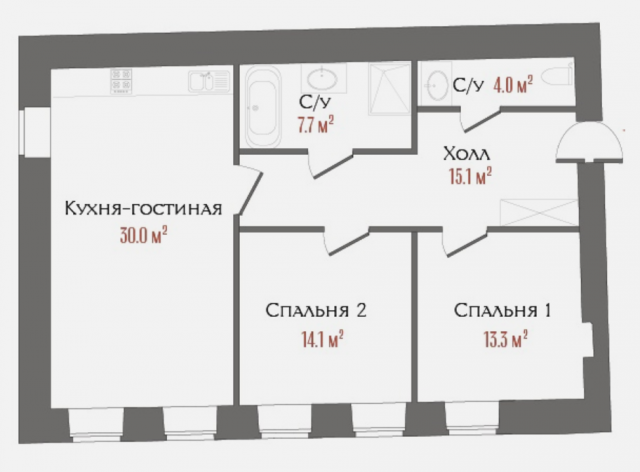 Планировка ЖК Три Грации, 27.4 м2