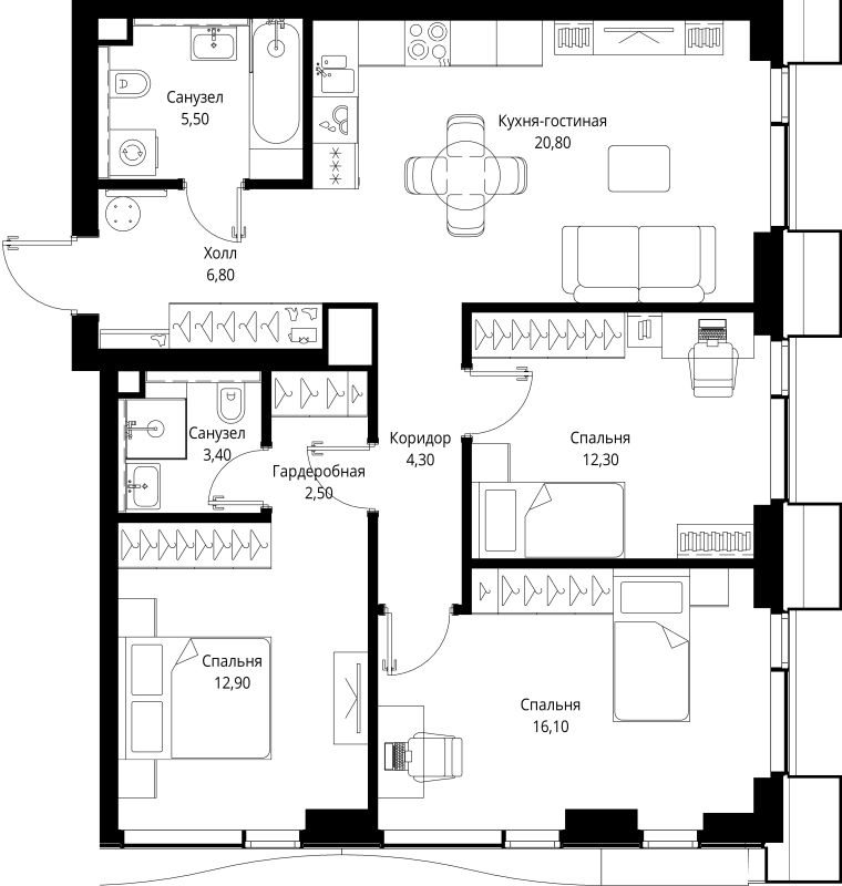 Продажа 3-комн квартиры в новостройке Москва г., Вишнёвая ул.,  к. 6