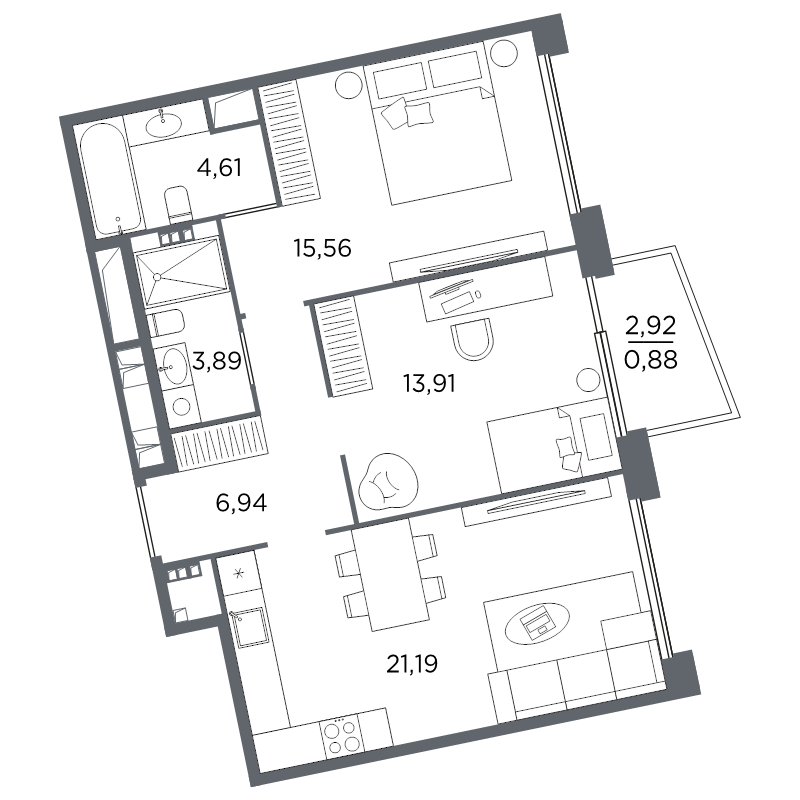 Продажа 2-комн квартиры в новостройке Санкт-Петербург г., Выборгская наб.,  к. 2