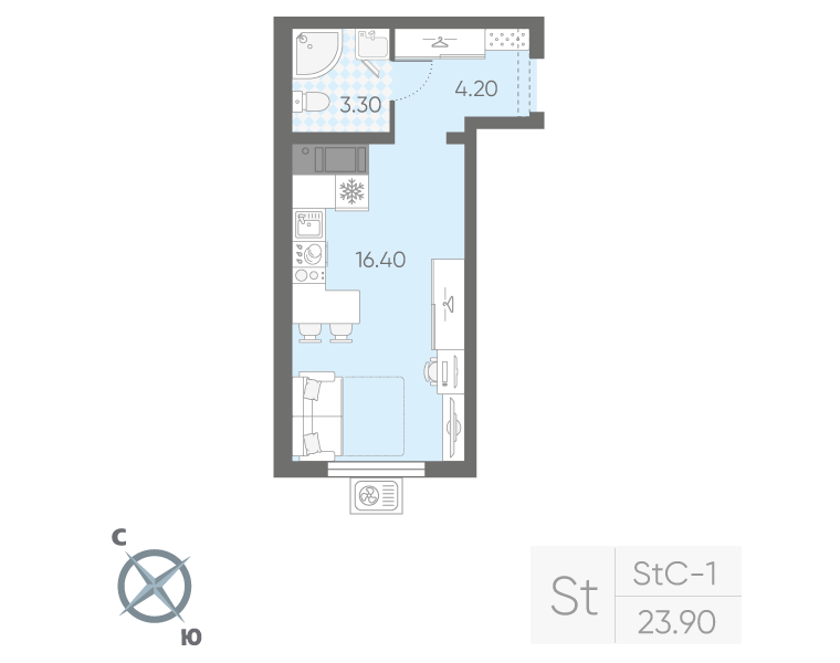 Продажа студии Санкт-Петербург г., Пискаревский пр-кт,  к. 20