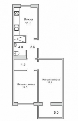 Планировка ЖК Дом в сердце Луги, 29.6 м2