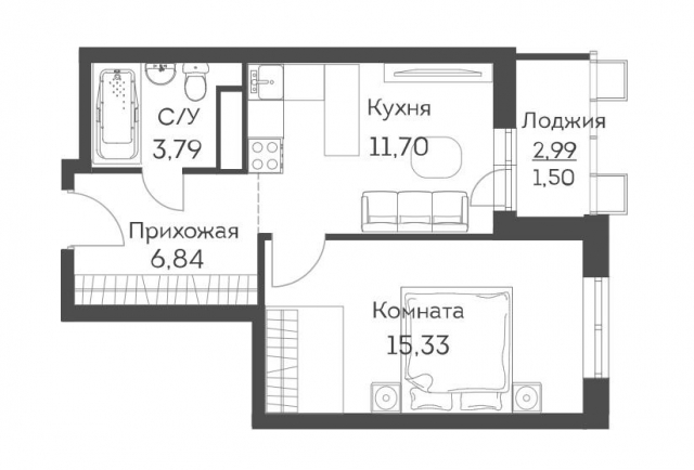 Планировка ЖК Аквилон Митино, 15.33 м2