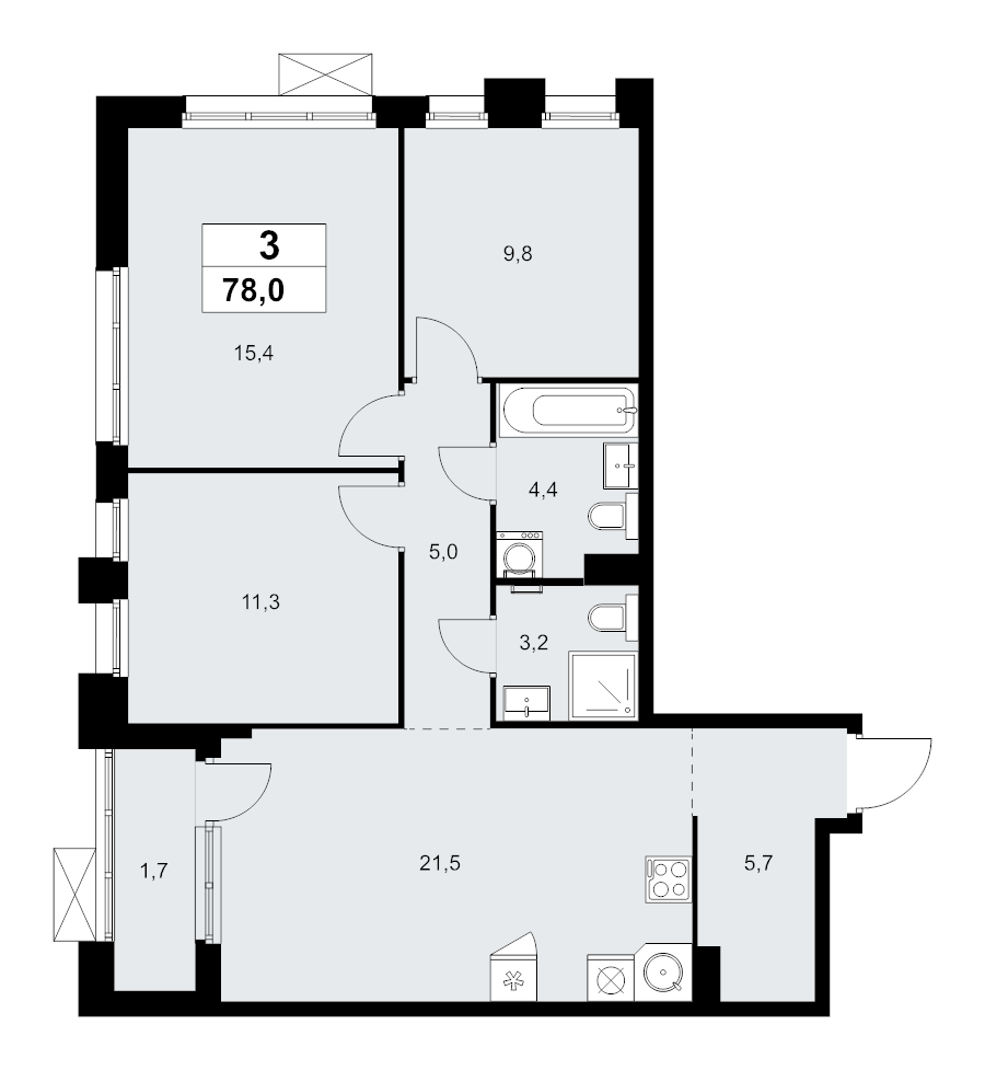Продажа 3-комн квартиры в новостройке Прокшино д., Проектируемый проезд № 7029,  к. 9.3