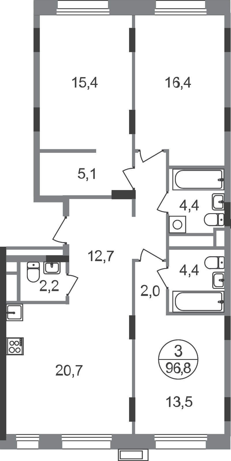 Продажа 3-комн квартиры в новостройке Заречье п., Каштановая ул.,  к. 6.1