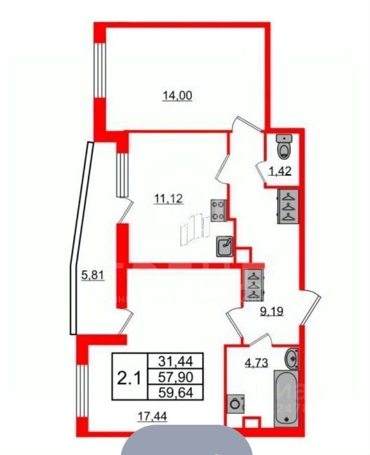 Продажа 2-комн квартиры на вторичном рынке Комендантский проспект, 66к3
