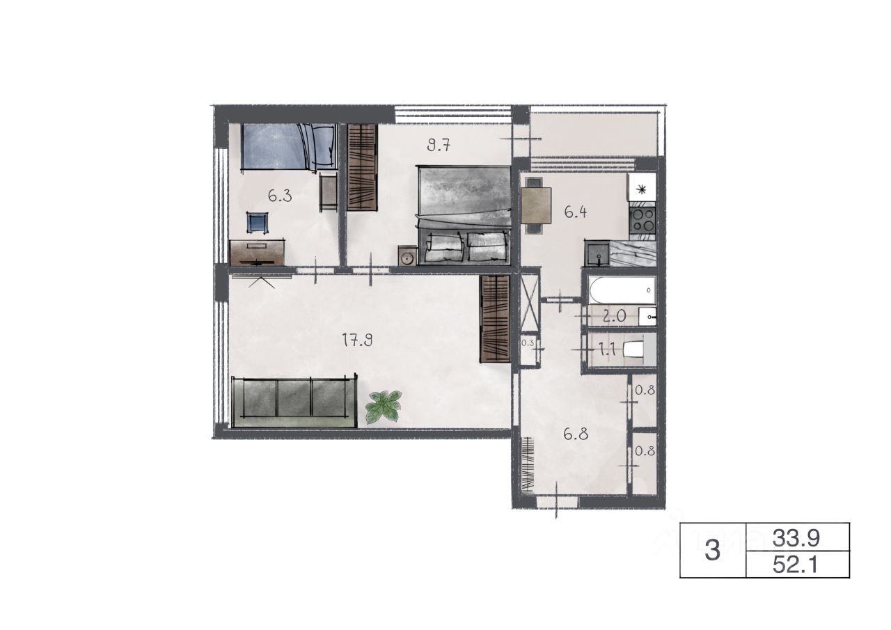 Продажа 3-комн квартиры на вторичном рынке Аэродромная улица, 11к3