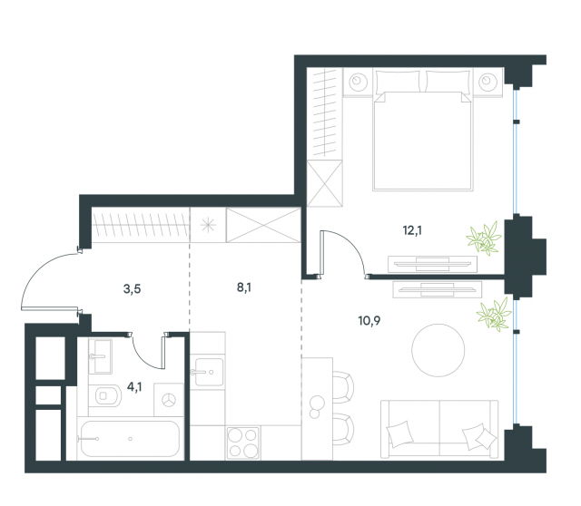 Планировка ЖК Level Бауманская, 12.1 м2