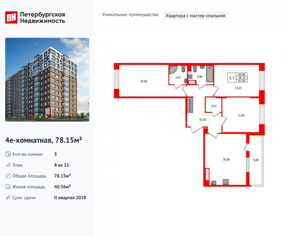 Продажа 3-комн квартиры в новостройке проспект Большой Смоленский