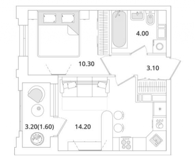 Планировка ЖК Тайм Сквер, 10.3 м2