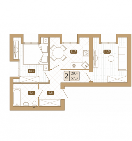 Планировка ЖК Белый город, 29.4 м2