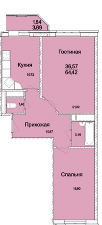 Планировка ЖК Подрезково, 36.57 м2