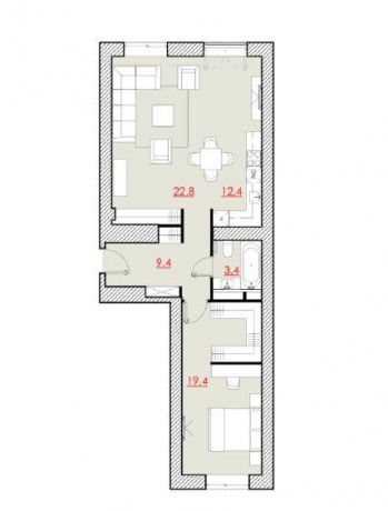 Планировка ЖК Большевик, 19.4 м2