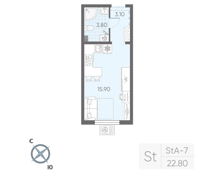 Продажа студии Санкт-Петербург г., Пискаревский пр-кт,  к. 19