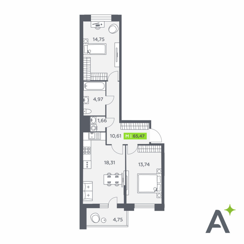 Продажа 2-комн квартиры в новостройке Янино-1 д., Заводская ул.,  к. 1