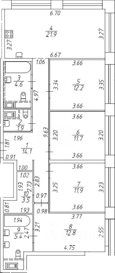 Продажа 4-комн квартиры на вторичном рынке улица Челюскина, 10