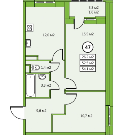 Планировка ЖК Дом у озера, 26.2 м2