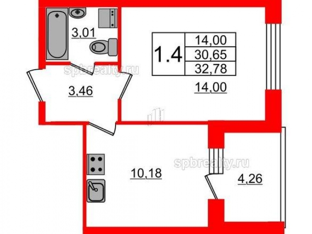 Планировка ЖК Фортеция. Жизнь на побережье, 14 м2