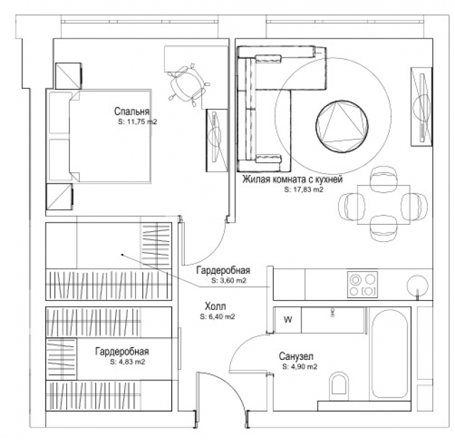 Планировка ЖК Лица, 28.5 м2