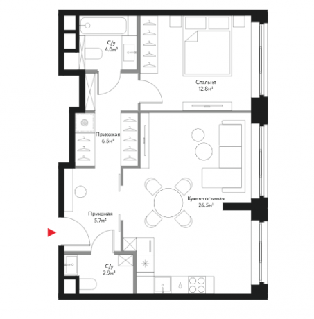 Планировка ЖК Время, 12.8 м2