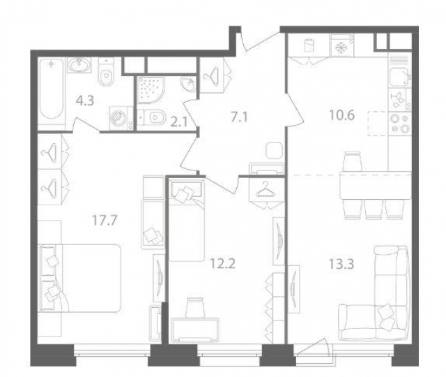 Планировка ЖК Nagatino i-Land, 29.9 м2