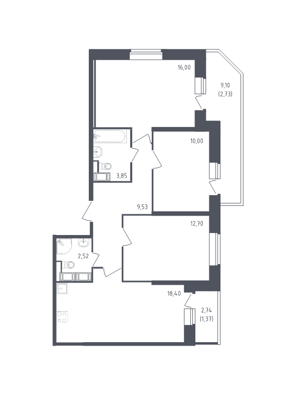 Продажа 3-комн квартиры в новостройке Санкт-Петербург г., Славянская ул.,  к. 39
