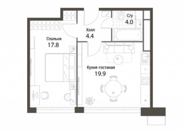 Планировка ЖК Nagatino i-Land, 17.8 м2