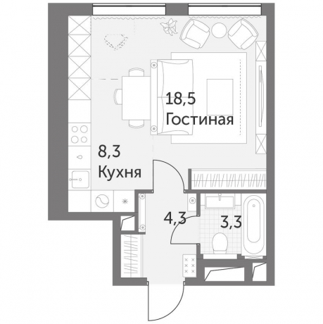 Планировка ЖК Архитектор, 26.8 м2