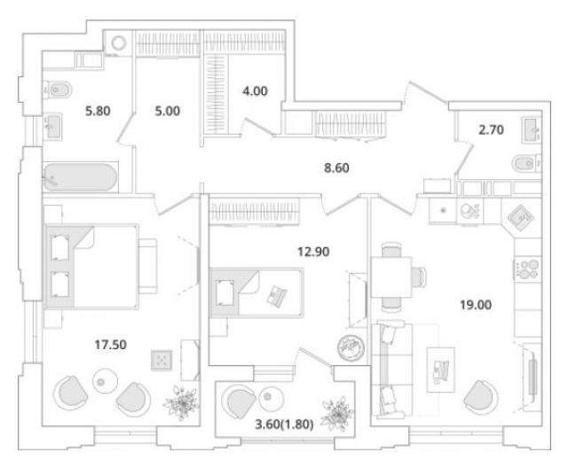 Планировка ЖК Тайм Сквер, 30.4 м2