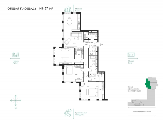 Планировка ЖК Eleven, 60.2 м2