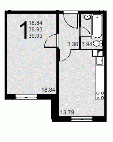Планировка ЖК Каменка, 18.84 м2