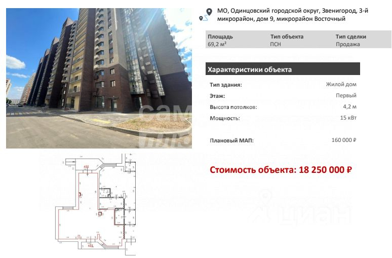 Продажа торгового помещения Одинцово г, Звенигород г, 3 (Восточный мкр) мкр,  д. 4