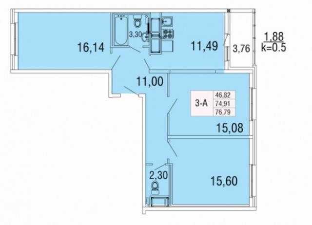 Планировка ЖК Десяткино 2.0, 46.82 м2