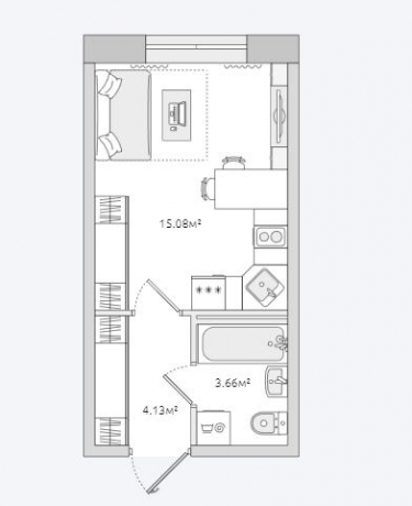 Планировка ЖК Волковский, 15.08 м2