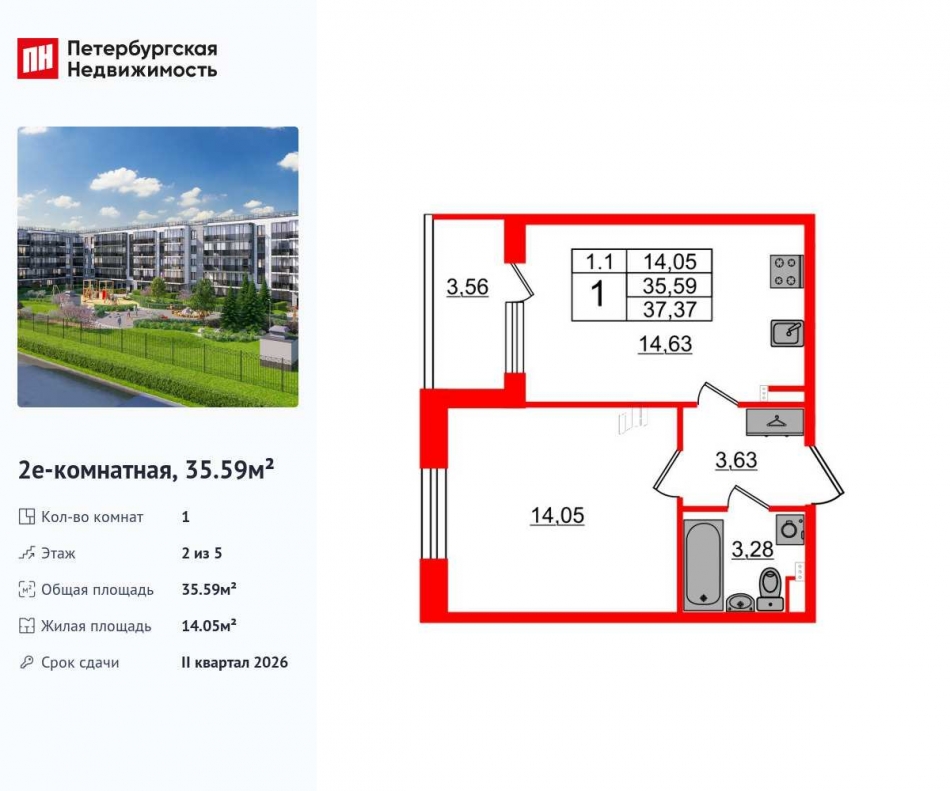 Продажа 1-комн квартиры в новостройке Пулковское шоссе