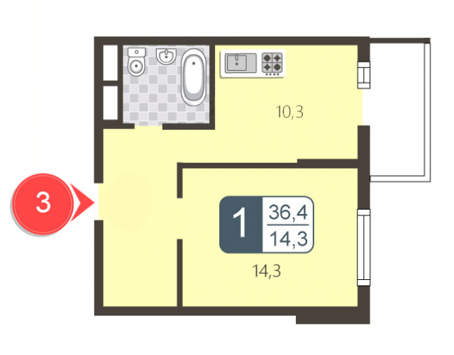 Планировка ЖК В Северном, 14.3 м2