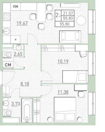 Планировка ЖК Столичный, 21.6 м2