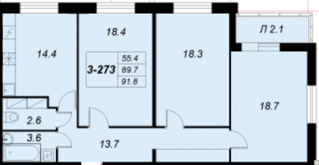 Планировка ЖК Жемчужный фрегат, 55.4 м2
