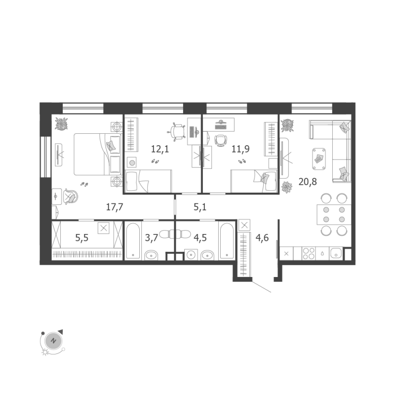 Продажа 3-комн квартиры в новостройке Москва г., Автозаводская ул.,  к. 3.7